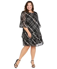 R & M Richards Plus Size Tiered Plaid Short Dress