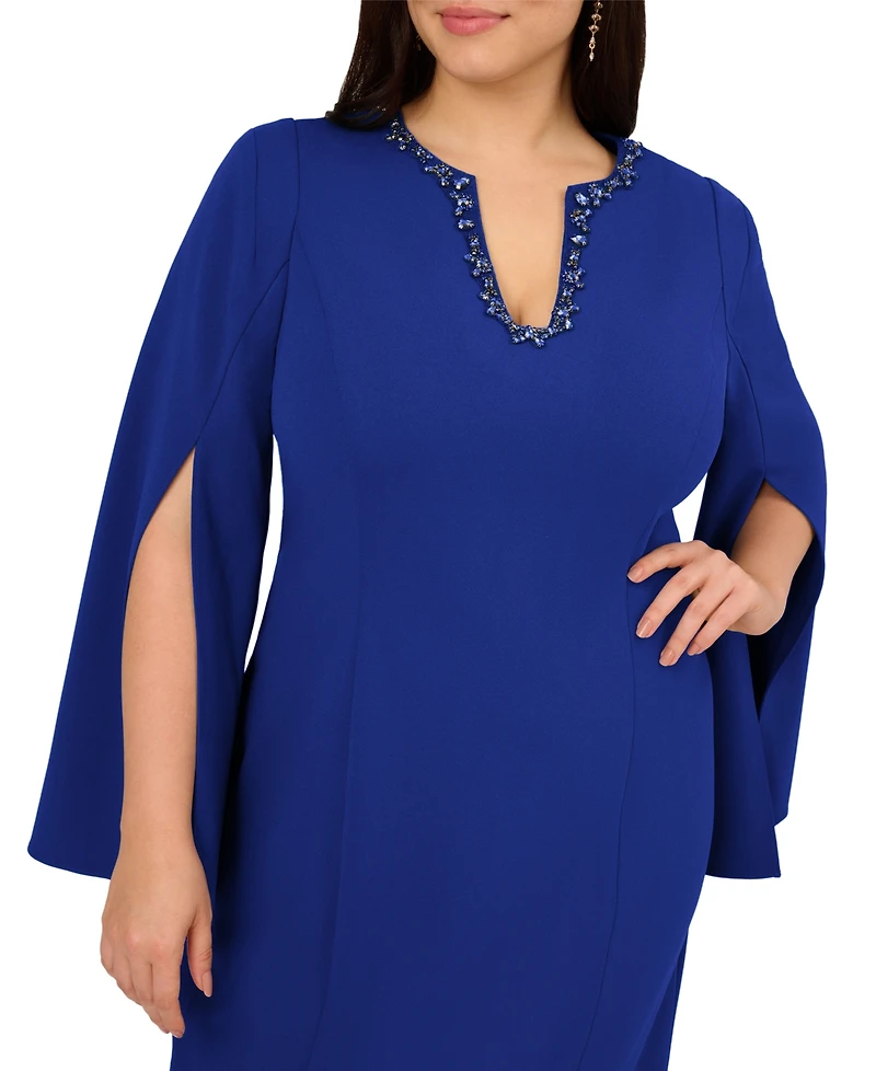 Adrianna Papell Plus Beaded Split-Sleeve Dress