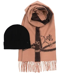 Lauren Ralph Lauren Equestrian Woven Scarf and Knit Hat Gift Set