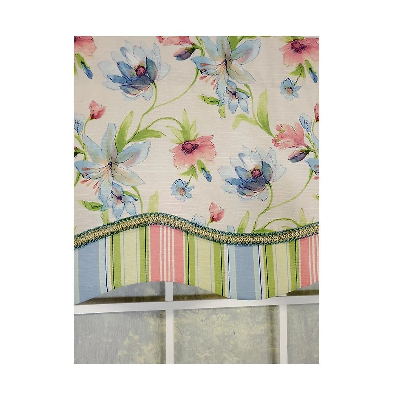 Rlf Home Flowers Bloom Glory 100% Cotton Floral Design with Gimp Trim Lining Spot Clean Valance 50"x16" Multicolor