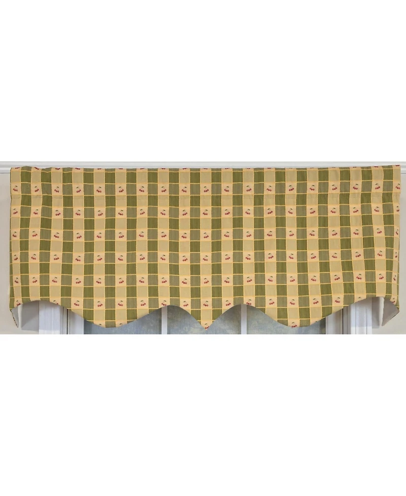 Rlf Home 100% Cotton Cherry Squares Regal With Poly/Cotton lining Rod Pocket Valance 50" x 15" Green