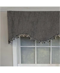 Rlf Home 3" Rod Pocket High Quality Fabric Jasper Cornice Valance with Tassel Trim for Windows 50" x 17" Charcoal