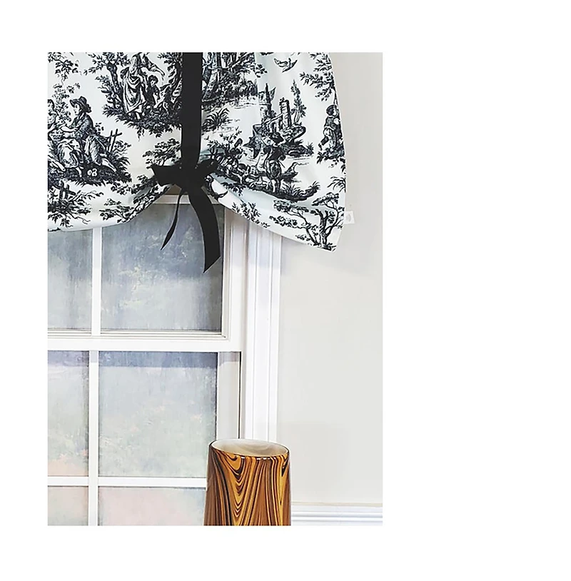 Rlf Home Modern Design Classic Pique Tie-Up Window Valance 50" x 18" Black
