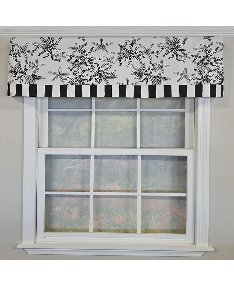 Rlf Home Reef Banded Valance Collection - 100% Cotton Window Treatment 50" x 16" Black