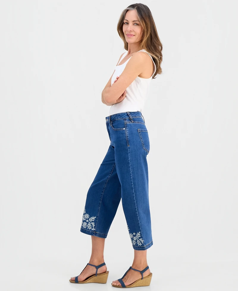 Style & Co Petite High-Rise Embroidered Wide-Leg Jeans, Macy's Exclusive