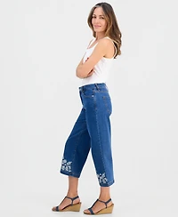 Style & Co Petite High-Rise Embroidered Wide-Leg Jeans, Macy's Exclusive