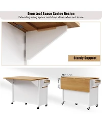 Casainc 52" Rolling Kitchen Island with Drop Leaf, Spice Rack, Towel Rack, 2 Doors, 5 Drawers, Adjustable Shelf (No Stools)