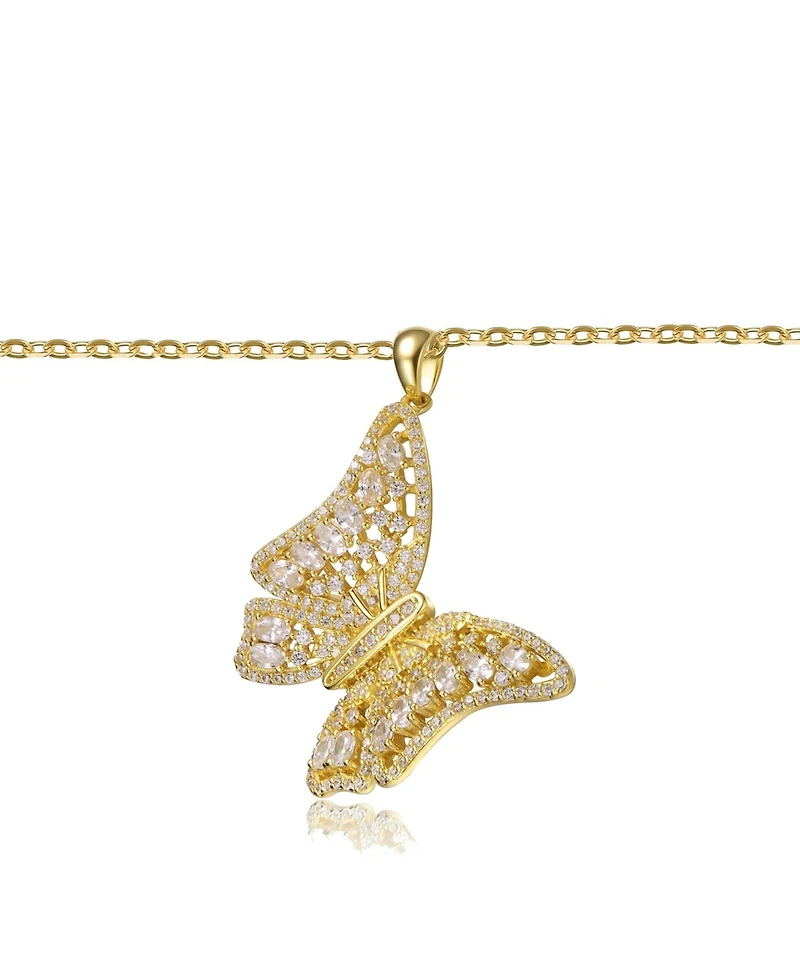 14K Gold Plated Cubic Zirconia Butterfly Pendant Necklace