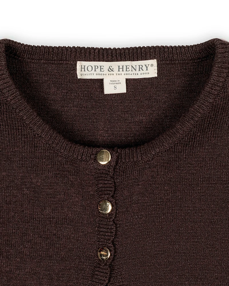 Hope & Henry Girls Organic Cropped Scallop Edge Sweater Cardigan