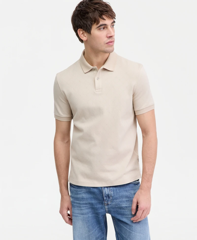 Guess Men's All-Over Jacquard Knit Polo Shirt