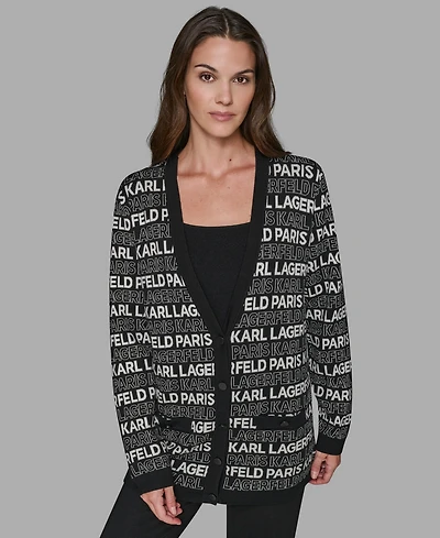Karl Lagerfeld Paris Women's Linear V-Neck Cardigan Sweater