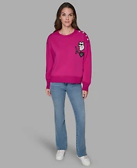 Karl Lagerfeld Paris Women's Choupette Patch Long-Sleeve Sweatshirt