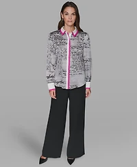 Karl Lagerfeld Paris Women's Script Blouse Top