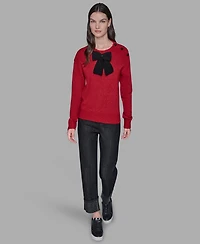 Karl Lagerfeld Paris Women's Big Bow Applique Long Sleeve Sweater