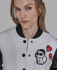 Karl Lagerfeld Paris Women's Choupette Knit Bomber Crewneck Jacket