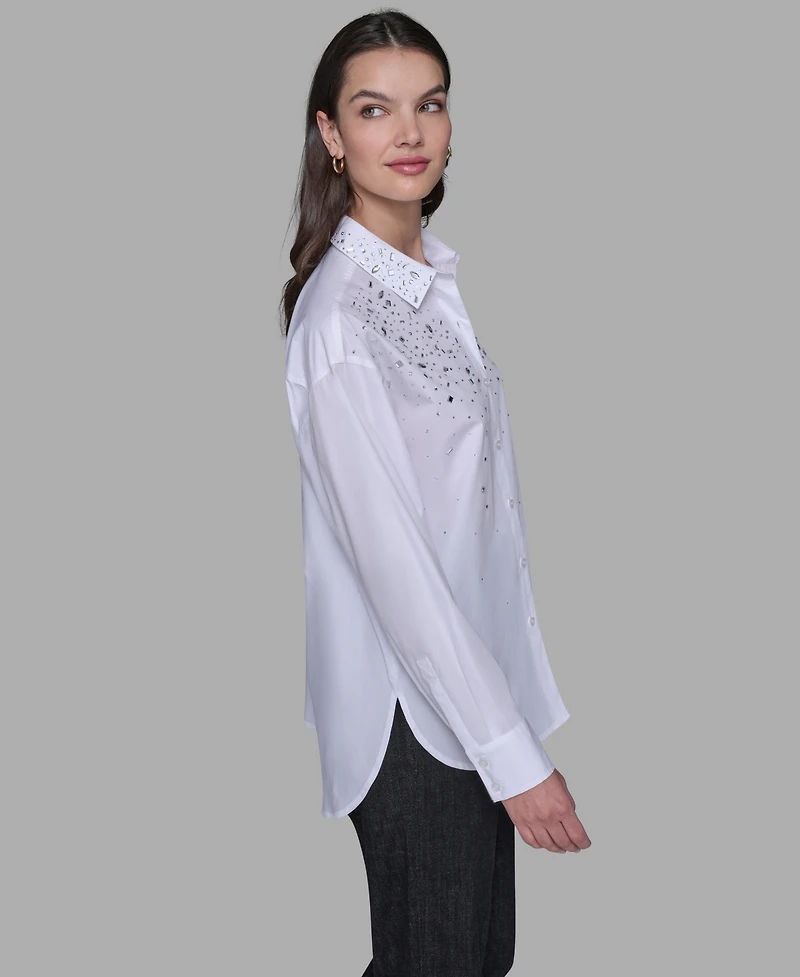 Karl Lagerfeld Paris Women's Hot Fix Poplin Top