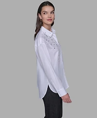 Karl Lagerfeld Paris Women's Hot Fix Poplin Top