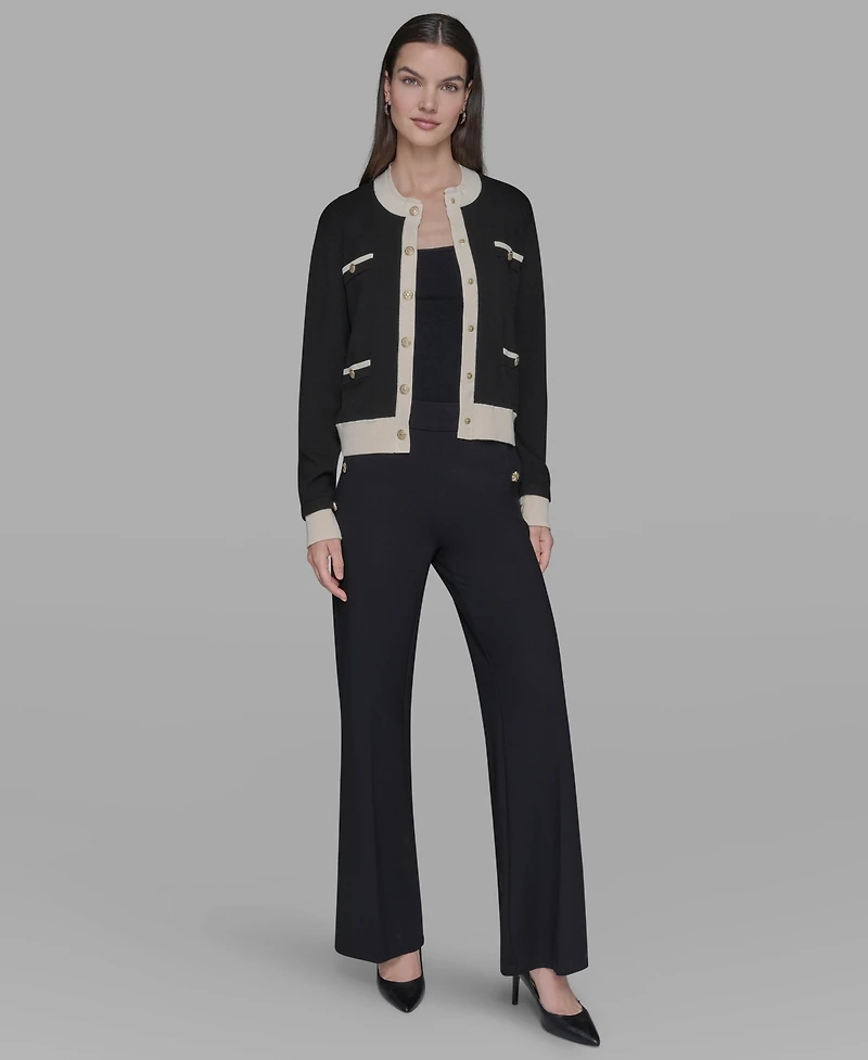 Karl Lagerfeld Paris Women's Contrast Trim Crewneck Sweater