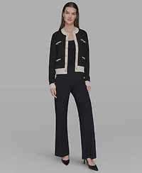 Karl Lagerfeld Paris Women's Contrast Trim Crewneck Sweater