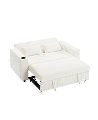 Boyel Living 61.4" Linen Pull-Out Sofa Bed, Convertible Sleeper with Adjustable Backrest, Modern Design Loveseat for Room
