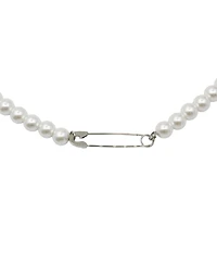 Rebl Jewelry Glass Pearl Necklace with Stainless Steel Safety Pin Clasp