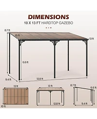 Costway 10' X 13' Wall-Mounted Patio Gazebo with Sloped Polycarbonate Roof Metal Frame