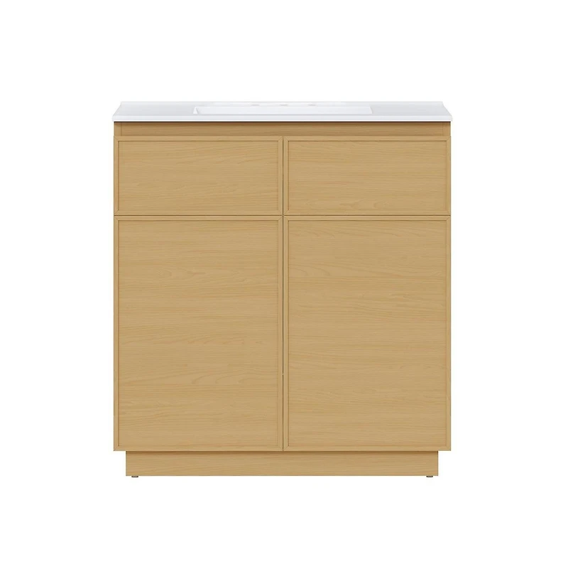 Swiss Madison 36" Freestanding Bathroom Vanity in Natural Oak with 3-Hole Widespread Sink Top