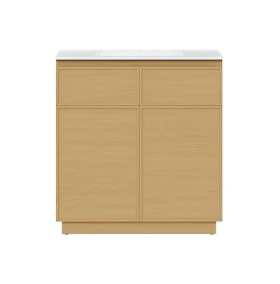 Swiss Madison 36" Freestanding Bathroom Vanity in Natural Oak with 3-Hole Widespread Sink Top