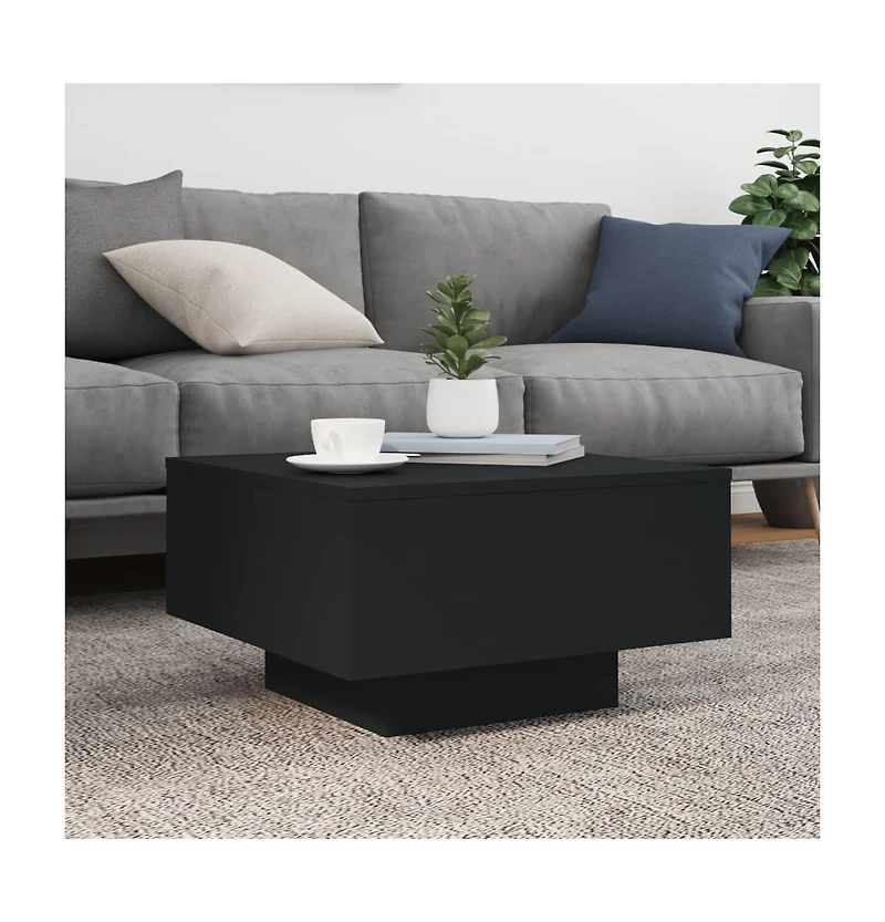 vidaXL Coffee Table with Led Lights Black 21.7"x21.7"x12.2"