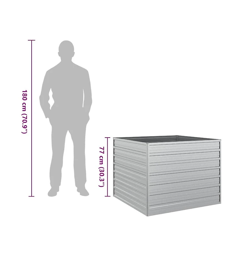 Garden Raised Bed 39.4"x39.4"x30.3" Galvanized Steel Silver