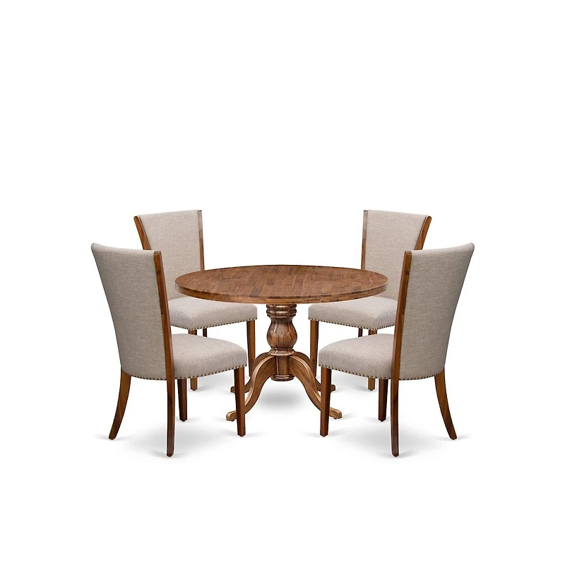 5 Piece Dinette Set For 4 Includes 48" Round Table In Light Tan Color