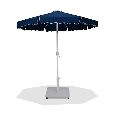Meridian Furniture Amalfi Navy With Cream Piping / Matte Metal Patio Umbrella with Base Sets