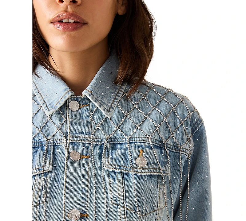 Steve Madden Women's Diamonde Long-Sleeve Collared Jacket