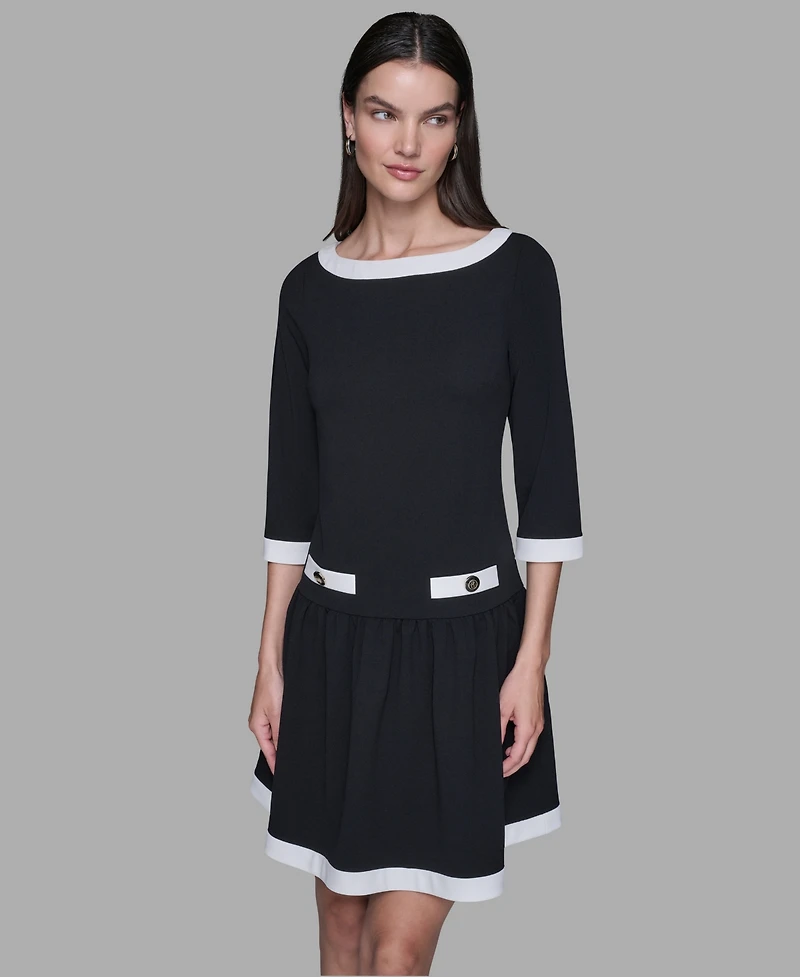 Karl Lagerfeld Paris Women's Scuba Crepe Boat Neck A-Line Dress