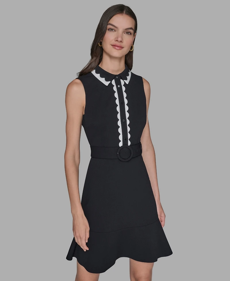 Karl Lagerfeld Paris Women's Belted Collared A-Line Dress