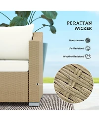 Outsunny 3 Seater Patio Sofa, Wicker Couch with Cushions, Pillows,