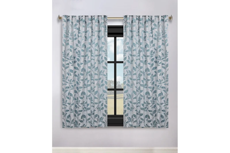 Superior Modern Leaves Room Darkening Grommet Top Curtain Panels