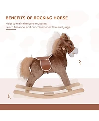 Qaba Kids Rocking Horse with Soft Plush Body & Wooden Base for Years 3+