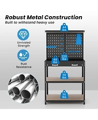 Sugift Tool Storage Workbench with Pegboard with 14 Hanging Accessories for Garage-Black and Blue