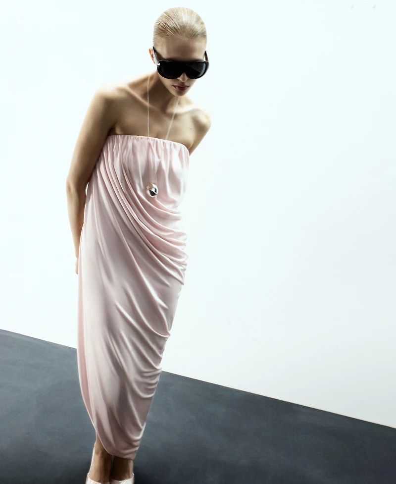 Mango Women's Asymmetrical Strapless Ruched Dress