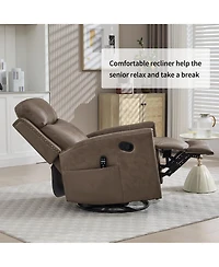 Genuine Leather Heat Massage Manual Recliner Chair with Rocker and Swivel for Living Room