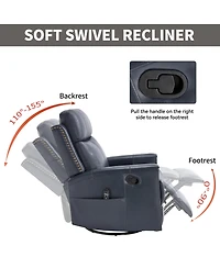 Genuine Leather Heat Massage Manual Recliner Chair with Rocker and Swivel for Living Room