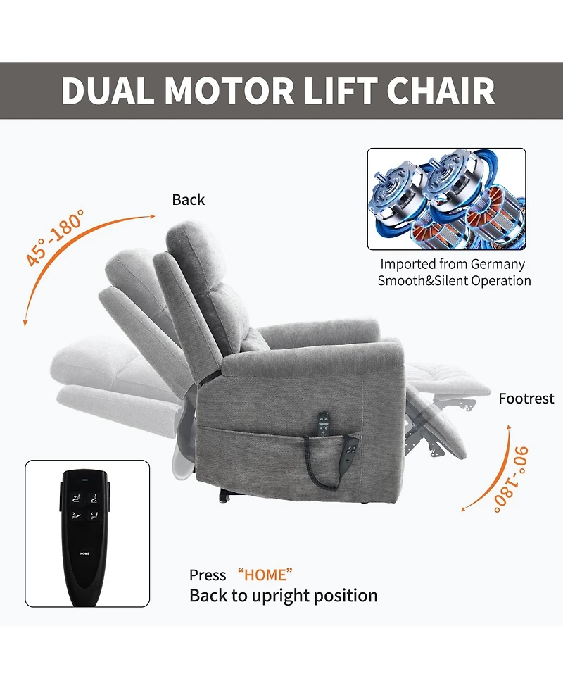 Chenille Dual Motor Infinite Position Up to 350 Lbs Power Lift Recliner Chair with 8-Point Vibration Massage and Lumbar Heating,Blue