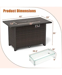 Mecale 50000 Btu 2 Inch Ropane Gas Fire Pit Table with Wind Guard and Glass Rocks