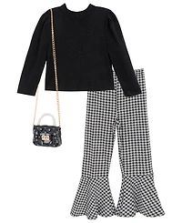 Rare Editions Girls 4T-6X Long-Sleeve Top, Handbag and Pants, 3-Piece Set
