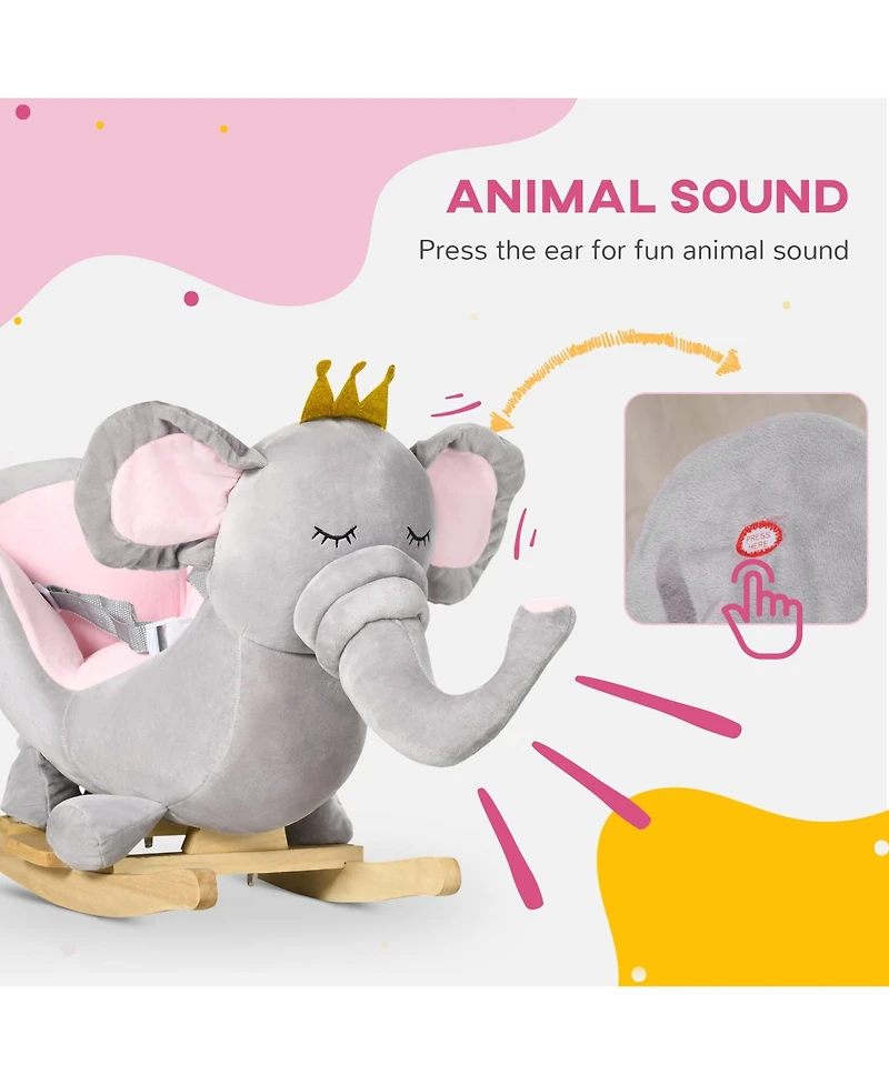 Qaba Baby Rocking Horse, Plush Animal Rocker w/ Realistic Sound, Pedals