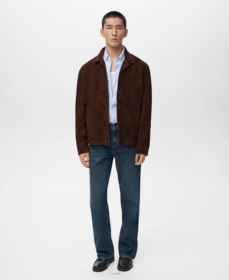 Mango Men's Leather Pockets Jacket