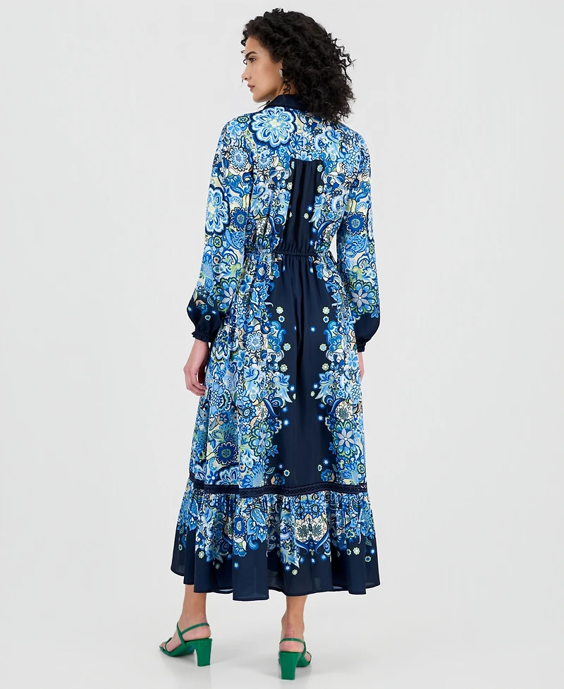 T Tahari Women's Printed Button-Front Maxi Dress