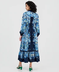 T Tahari Women's Printed Button-Front Maxi Dress