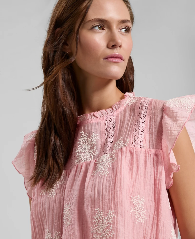 And Now This Women's Embroidered Flutter-Sleeve Top, Macy's Exclusive